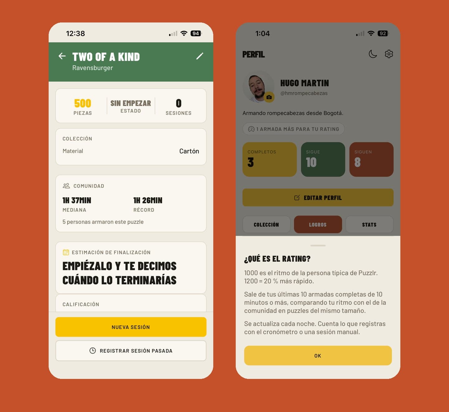 La comunidad en la ficha de un puzzle y la explicación del Rating Puzzlr